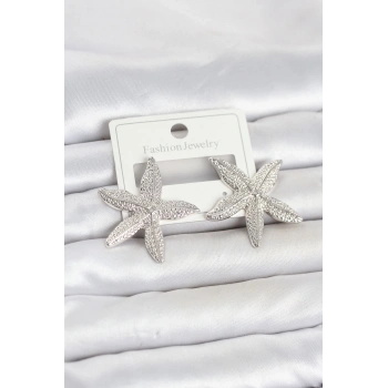 Mey İthalat® Gümüş Renk Pirinç Deniz Yıldızı Model Kadın Küpe