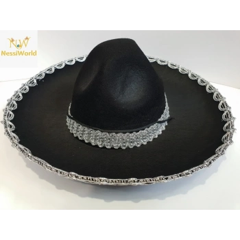 Mey İthalat® Gümüş Renk Şeritli Meksika Mariachi Latin Şapkası 55 cm Çocuk
