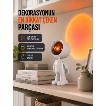 Mey İthalat® Gün Batımı Efekti Sunan Astronot LED Masa Lambası Yeni Nesil