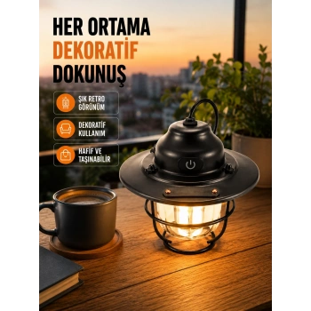Mey İthalat® Hafif ve Taşınabilir Retro Tasarım Kamp Lambası