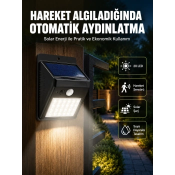 Mey İthalat® Hareket Algılamalı Solar LED Güvenlik Lambası Yeni Nesil