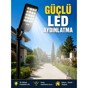 Mey İthalat® Hareket Sensörlü Solar LED Aydınlatma 3 Modlu Uzaktan Kumandalı Bahçe Lambası
