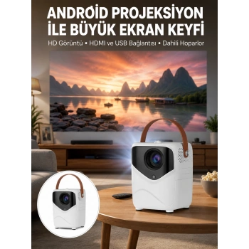 Mey İthalat® HD Ayaklı Portatif Projeksiyon Cihazı Bluetooth Wifi Akıllı Android İşlemcili Yeni Nesil