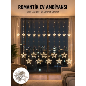 Mey İthalat® İç Mekan Uyumlu Yıldız Peri Led Perde 3x3 Metre Yeni Nesil