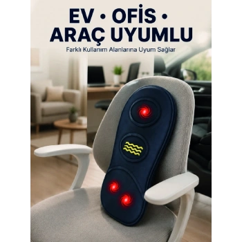 Mey İthalat® Isıtmalı Bel Masaj Minderi Ev Ofis Araç Uyumlu Titreşimli Destek