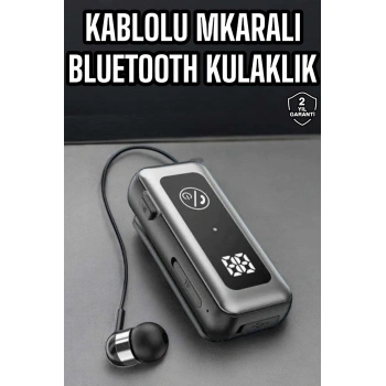 Mey İthalat® Kablolu Bluetooth Kulaklık Kulak İçi Stereo Mikrofonlu Dijital Göstergeli