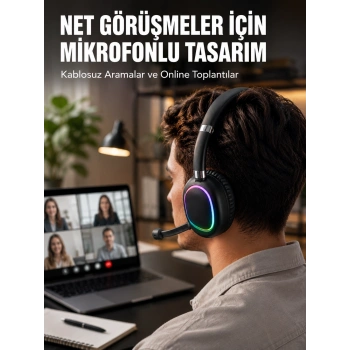 Mey İthalat® Kablosuz Bluetooth 5.0 Kulaklık RGB Işıklı Tasarım