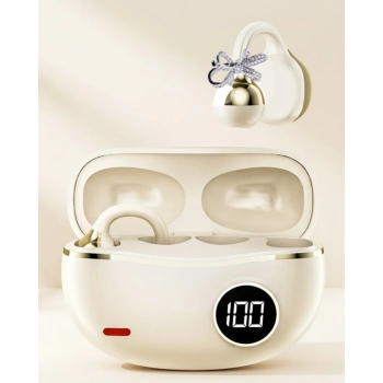 Mey İthalat® Kablosuz Bluetooth Kulaklık Kulak Klipsli Şık Tasarım 2 Kurdele Küpe Hediyeli