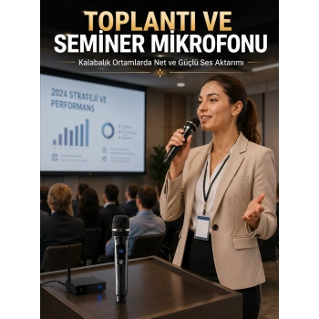 Mey İthalat® Kablosuz Çift Mikrofon Şarj Edilebilir Dijital Göstergeli
