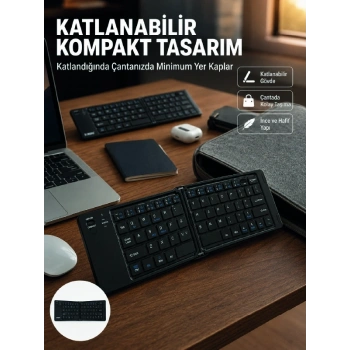 Mey İthalat® Kablosuz Katlanabilir Bluetooth Klavye Telefon Tablet Bilgisayar Uyumlu