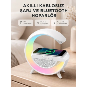 Mey İthalat® Kablosuz Şarjlı Bluetooth Hoparlör ve Gece Lambası – NFC, FM Radyo, RGB Işık