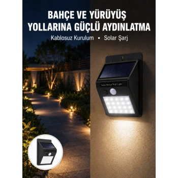 Mey İthalat® Kablosuz Solar LED Lamba | Bahçe, Veranda, Merdiven Işığı, Otomatik Aç-Kapa Sensörlü Yeni Nesil