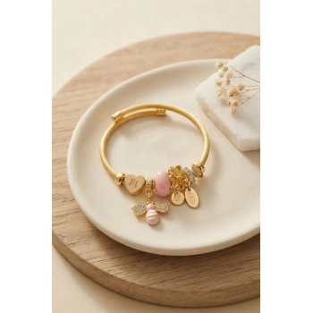 Mey İthalat® Kalp ve Arı Model Pembe Charmlı Bileklik