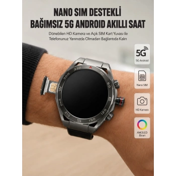 Mey İthalat® Kameralı 5G Android Akıllı Saat AMOLED Ekran Wi-Fi GPS SIM Kart Destekli