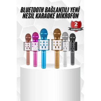 Mey İthalat® Karaoke Mikrofon Bluetooth Bağlantılı Aux Girişli Uzun Pil Ömrü Yüksek Ses Kaliteli