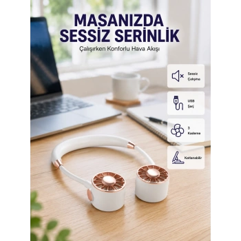 Mey İthalat® Katlanabilir Asılabilir Mini Fan USB Şarjlı 3 Kademeli Sessiz