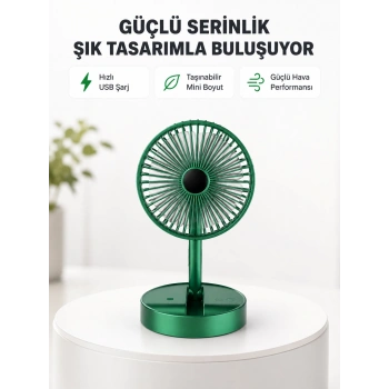Mey İthalat® Katlanabilir Mini Fan – 3 Kademeli Soğutma, Şarjlı
