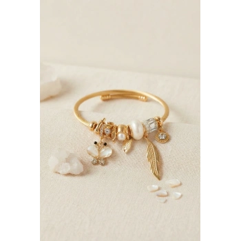 Mey İthalat® Kelebek Model Gold Renk Beyaz Charmlı Bileklik