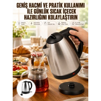 Mey İthalat® Kettle Su Isıtıcı C F Priz Uyumlu 220 - 240 V Paslanmaz Çelik Kablolu