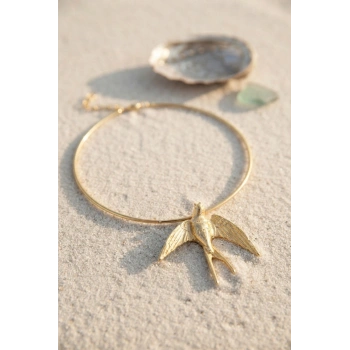 Mey İthalat® Kırlangıç Model Gold Renk Choker Kadın Kolye