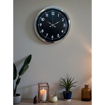Mey İthalat® Klasik 40 Cm Krom Şık Metal Duvar Saati