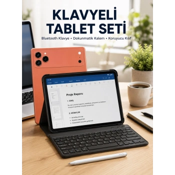 Mey İthalat® Klavyeli Tablet PC Kalem Kılıf ve Ekran Koruyucu Hediyeli Android Set