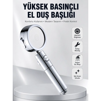 Mey İthalat® Kolay Montajlı 3 Modlu Yüksek Basınç Duş Başlığı