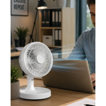 Mey İthalat® Kompakt Mini Fan Otomatik Salınımlı Sessiz Masaüstü Vantilatör