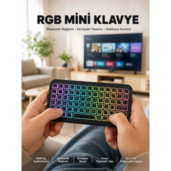 Mey İthalat® Kompakt Siyah RGB Işıklı Bluetooth Mini Klavye