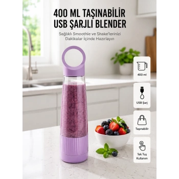 Mey İthalat® Kompakt Tasarımlı USB Şarjlı Smoothie Blender
