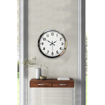 Mey İthalat® Krom Elegance 40 Cm Metal Standart Duvar Saati
