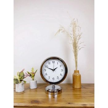 Mey İthalat® Krom Metal Dekoratif Masa Saati 25×20 cm