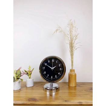 Mey İthalat® Krom Metal Gece Siyahı Masa Saati 25×20 cm
