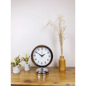 Mey İthalat® Krom Metal Lüks Masa Saati 25×20 cm