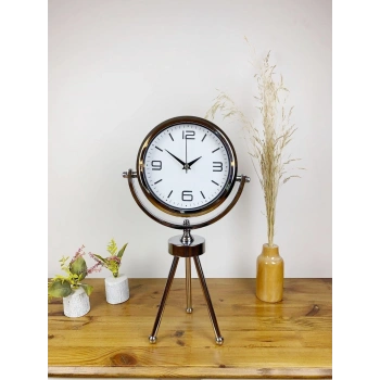 Mey İthalat® Krom Metal Mini Tripod Modern Masa Saati 45×26 cm