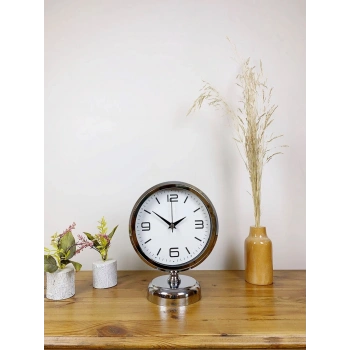 Mey İthalat® Krom Metal Modern Masa Saati 25×20 cm