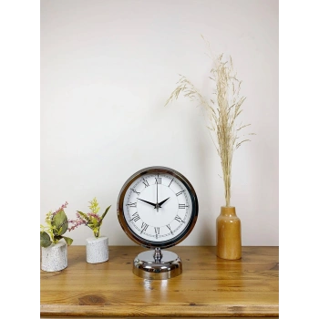 Mey İthalat® Krom Metal Retro Masa Saati 25×20 cm