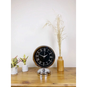 Mey İthalat® Krom Metal Siyah Retro Masa Saati 25×20 cm