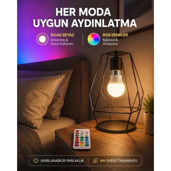 Mey İthalat® Kumanda Destekli Çok Renkli Akıllı LED Ampul Yeni Nesil
