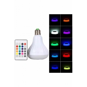 Mey İthalat® Kumandalı RGB Led Işık Bluetooth Hoparlör Ses Lambası Renkli Ampul