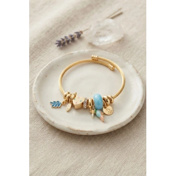 Mey İthalat® Kuş Figürlü Mavi Charmlı Gold Renk Bileklik