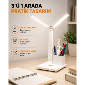 Mey İthalat® LED Işıklı Masa Lambası – Göz Yormayan, Kısılabilir ve Esnek Başlıklı Yeni Nesil