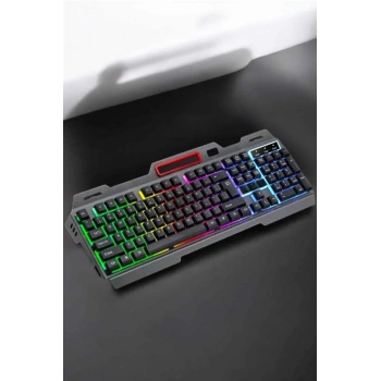 Mey İthalat® Led Işıklı Oyuncu Klavye Usb Girişli RGB Işıklı Q Klavye Mouse Hediyeli