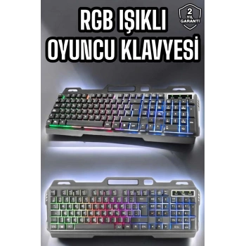 Mey İthalat® Led Işıklı Oyuncu Klavye Usb Girişli RGB Işıklı Q Klavye Mouse Hediyeli