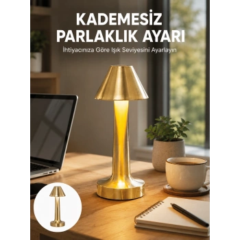 Mey İthalat® LED Masa Lambası 3 Renk Ayarlı Şarjlı Kablosuz Modern Tasarım Yeni Nesil