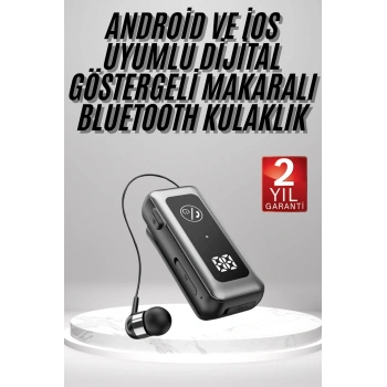 Mey İthalat® Makaralı Kulaklık SD Kart Girişli Dijital Göstergeli Kablolu Bluetooth Kulaklık