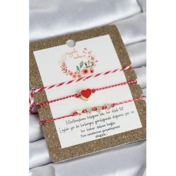 Mey İthalat® Marteniçka Bileklik 3lü Kırmızı Mineli Kalp Model