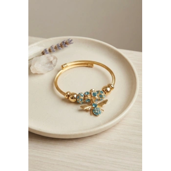 Mey İthalat® Mavi Arı Model Gold Renk Charm Bileklik