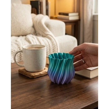 Mey İthalat® Mavi Degrade Kıvrımlı 3D Vazo Minimal Modern Ev Dekoru