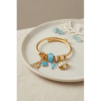 Mey İthalat® Mavi Deniz Kabuğu Model Gold Renk Charmlı Bileklik